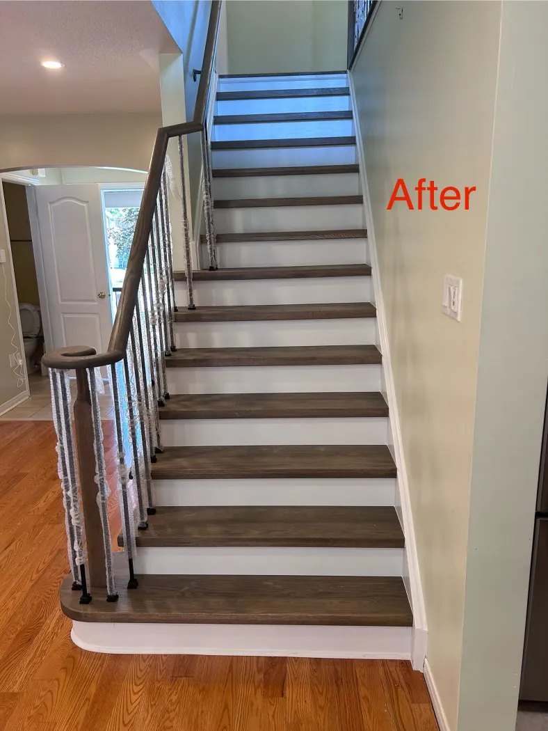 Stair Refinishing with Dark Stain and Flooring Markham