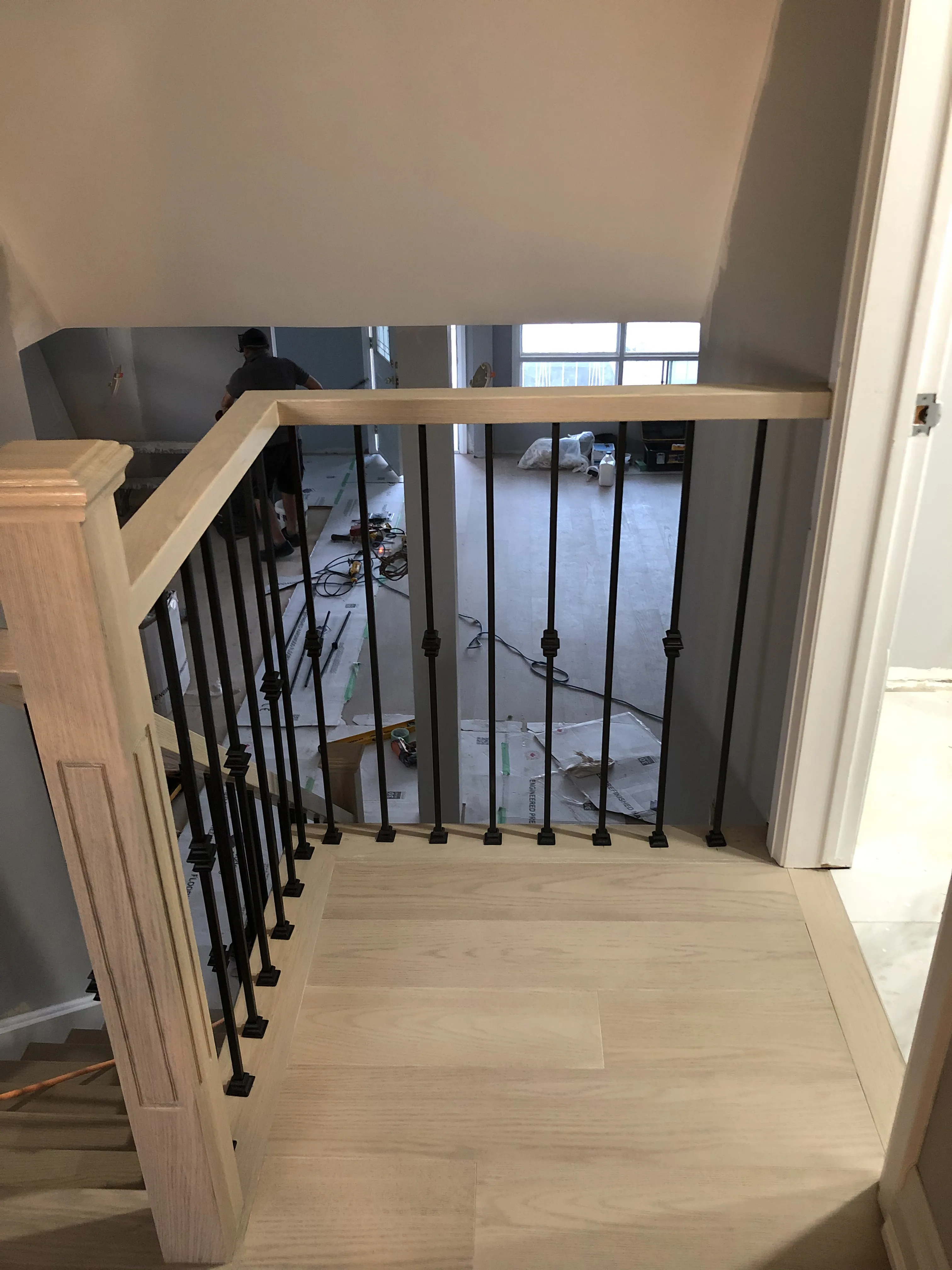Stair Refinishing with White Risers and Dark Treads Durham