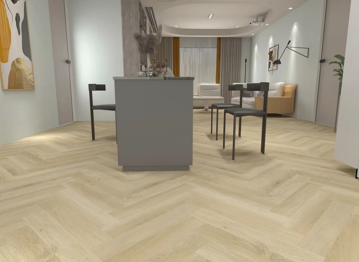 H04 Light Champagne - Woden Vinyl Herringbone Collection
